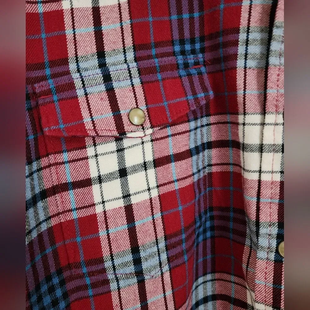 Wrangler Men's Plaid Burgundy Pearl Snap Flannel Shirt 2XL